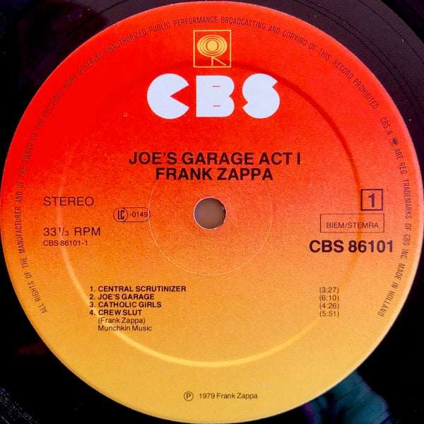 Image of Label Cover of LP - VG/G - FRANK ZAPPA, Joe's Garage Act I (CBS; CBS 86101, Europe 1979, Gatefold, Insert), Sleeve has edge & ring wear., - 3316055C