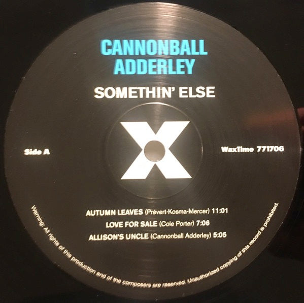 Image of Label Cover of LP - NEW/NEW - CANNONBALL ADDERLEY, Somethin' Else (WaxTime; 771706, Europe 2011, 180 Gram Vinyl), , - 1856103S