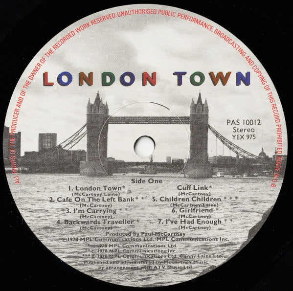 Image of Label Cover of LP - VG+/VG+ - WINGS, London Town (Parlophone; PAS 10012, UK 1978, Inner With Curved Corners, Poster), Lovely copy all round, - 2246220S