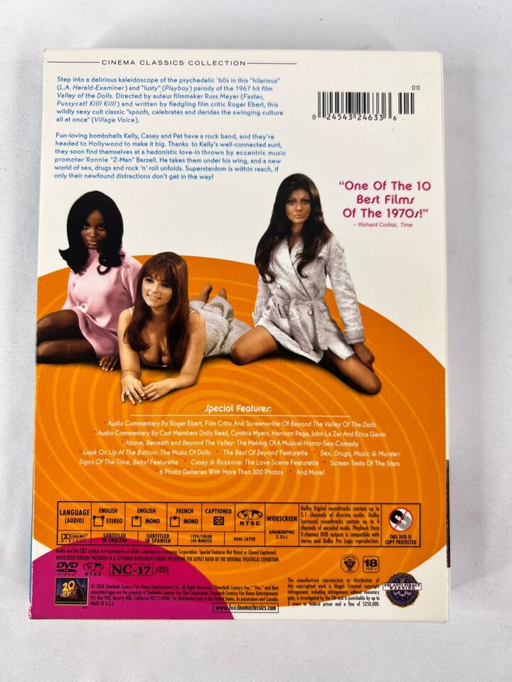 Image of Back Cover of 2xDVD - VG+/VG+ - RUSS MEYER, Beyond The Valley Of The Dolls (20th Century Fox; , US , Slipcase, Region 1 US), , - 0936008E