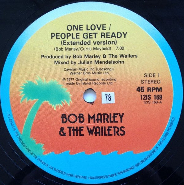 Image of Label Cover of 5115366C: 12" - BOB MARLEY AND THE WAILERS, One Love People Get Ready / So Much Trouble In The World / Keep On Moving (Island Records; 12IS 169, UK 1984, Picture Sleeve, No Poster) Light lines only. VG/VG+