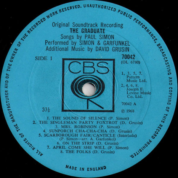 Image of Label Cover of LP - VG/G+ - SIMON AND GARFUNKEL, The Graduate (Original Sound Track Recordings) (CBS; 70042, UK 1968, Laminated Front Sleeve, Company Inner), , - 1746071S