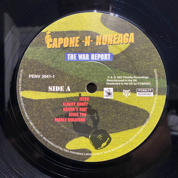 Image of Label Cover of 4915007C: 2xLP - CAPONE N NOREAGA, The War Report (Penalty; PENV3041, UK 1997, Picture Sleeve, 2 Inners) Light marks and storage marks on disc. Sleeve is creased in bottom left corner. VG/VG