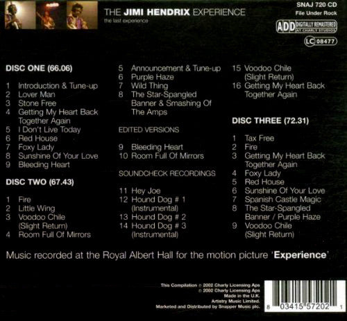 Image of Back Cover of 3xCD - VG/VG+ - THE JIMI HENDRIX EXPERIENCE, The Last Experience (Charly Records; SNAJ 720 CD, UK , Box Set, Booklet), Storage wear and a few bumps to case. CDs in great condition. , - 3256090S