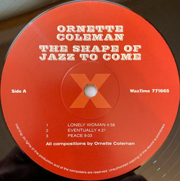 Image of Label Cover of LP - NEW/NEW - ORNETTE COLEMAN, The Shape Of Jazz To Come (WaxTime; 771665, 2010 Reissue), , - 1336286E