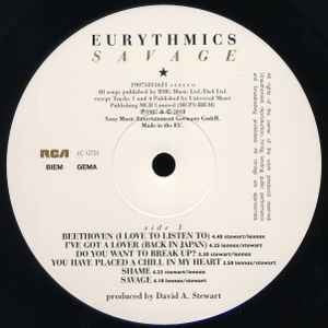 Image of Label Cover of LP - VG+/VG+ - EURYTHMICS, Savage (RCA; 19075811631, Europe 2018 Reissue, Inner, Poster, 180 Gram Vinyl), Still in hype stickered shrinkwrap., - 4016434C