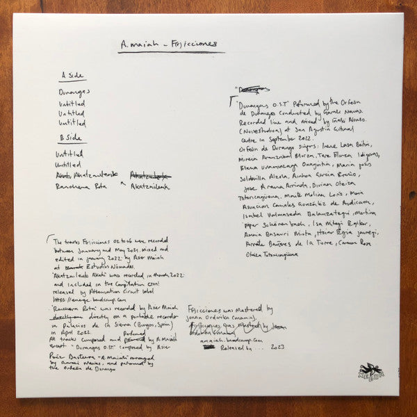 Image of Back Cover of 1944022S: LP - A.MAIAH, F(r)icciones (Hegoa Records; Heg007, UK 2023) VG+/VG+