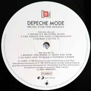 Image of Label Cover of LP - EX/VG+ - DEPECHE MODE, Music For The Masses (Mute; STUMM47, Europe 2016 Reissue, Embossed Gatefold Sleeve, Inner, No Legacy Logo On Labels, Cat. No Below Barcode), Still in shrinkwrap., - 1516384C