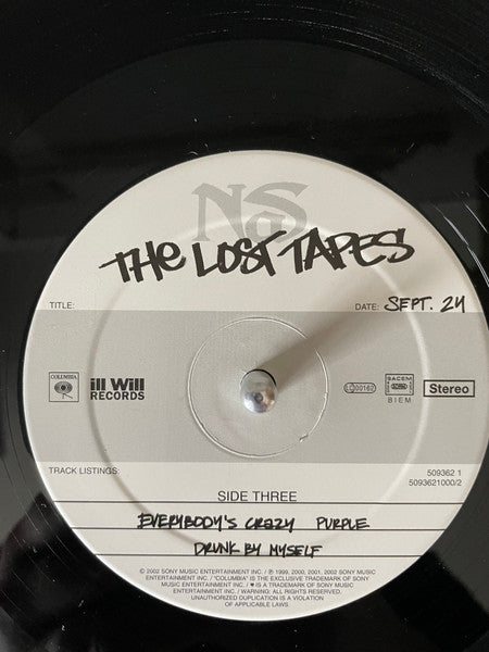 Image of Label Cover of 2325349E: 2xLP - NAS, The Lost Tapes (Columbia; 509362 1, Europe 2002, Picture sleeve, Rare 33 rpm pressing) Record is a Strong VG, Sleeve has a few scuffs and worn corners. VG/VG