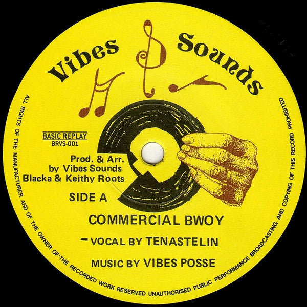 Image of Label Cover of 12" - VG+/VG+ - TENASTELIN, Commercial Bwoy / Burial Tonight (Basic Replay; BRVS-001, Germany 2005 Reissue, Stamped Sleeve), Light visual marks., - 3016136C