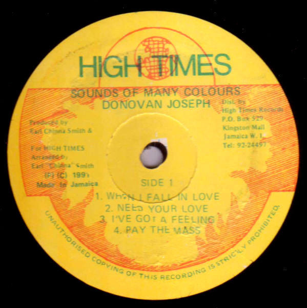 Image of Label Cover of 0416082C: LP - DONOVAN JOSEPH, Sounds Of Many Colours (High Times; HTLP004, Jamaica 1991) Light marks and pressing flaws from JA press, sounds fine. Sleeve looks nice. VG+/VG