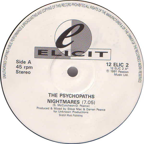 Image of Label Cover of 12" - G+/VG - PSYCHOPATHS, Nightmares (Elicit; 12 ELIC 2, UK 1991, Picture Sleeve), Sleeve has some wear, scuffs, small rips, - 1216235C