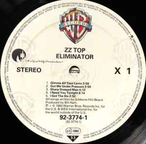 Image of Label Cover of LP - VG/VG+ - ZZ TOP, Eliminator (Warner Bros. Records "A Lone Wolf Production"; 92-3774-1, UK 1983, Inner), , - 3526109E