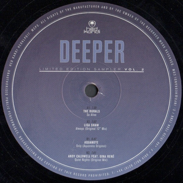 Image of Label Cover of 4715006C: 2xLP - VARIOUS, Hed Kandi Presents Deeper Limited Edition Sampler Vol. 2 (Hed Kandi; HEDKLP017, UK 2001, Picture Sleeve) Light marks and scuffs on disc. Sleeve has mild wear to edges and corners, light creasing in top right corner and small tears at openings. No.0275 G+/G+