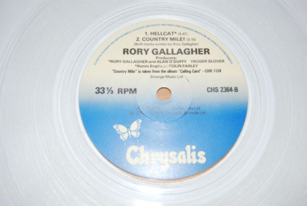 Image of Label Cover of 7" - VG/VG+ - RORY GALLAGHER, Philby / Hellcat / Country Mile (Chrysalis; CHS 2364, UK 1979, Picture Sleeve, Clear Vinyl), , - 2016254C