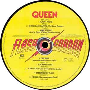 Image of Label Cover of LP - VG/VG+ - QUEEN, Flash Gordon (Original Soundtrack Music) (EMI; EMC 3351, UK 1980, Die Cut Inner With Rounded Corners), A few light marks. Small tear to opening edge, creasing., - 2246341S