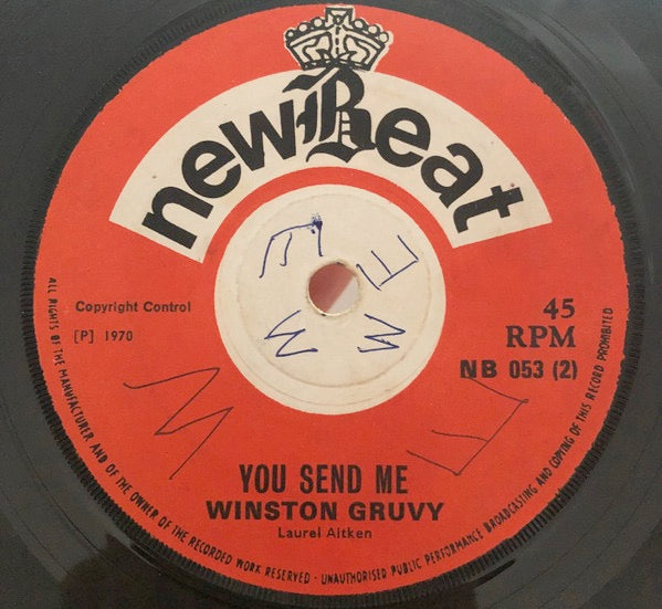 Image of Back Cover of 7" - /VG - WINSTON GROOVY, Standing At The Corner / You Send Me (newBeat; NB 053, UK 1970, Solid Centre), Light lines only, plays great. Clean labels., - 1916179C
