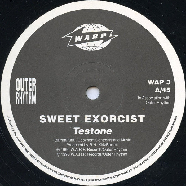 Image of Label Cover of 12" - G+/VG - SWEET EXORCIST, Testone (Warp; WAP3, UK 1990, Stickered Company Sleeve), Wear on sleeve sticker and small holes on right upper coner. Vinyl in strong VG, only has hailine marks., - 4046142S