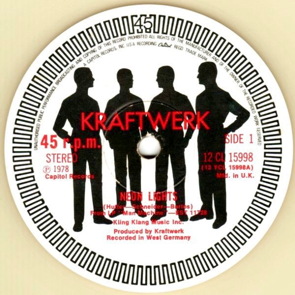 Image of Label Cover of 12" - VG/VG - KRAFTWERK, Neon Lights / Trans Europe Express / The Model (EMI; 12CL15998, UK 1978, Picture Sleeve, Luminous Vinyl.), , - 3746162S