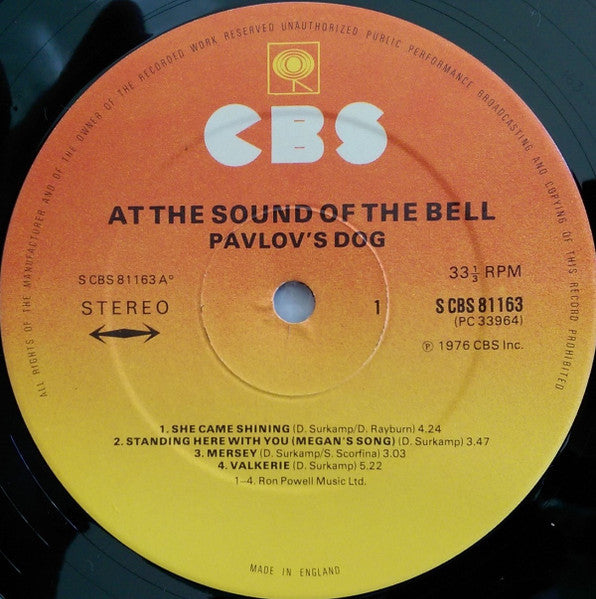 Image of Label Cover of 4245027S: LP - PAVLOV'S DOG, At The Sound Of The Bell (CBS; CBS 81163, UK 1976) Edge wear, creasing, staining and sticker residue. VG/VG+
