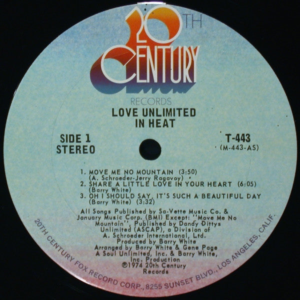 Image of Label Cover of LP - VG/VG - LOVE UNLIMITED, In Heat (20th Century; T-443, US 1974, Pasteback Sleeve, Company Inner), Edge and shelf wear to sleeve., - 2816160C