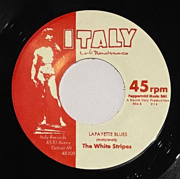 Image of Label Cover of 7" - VG+/VG+ - THE WHITE STRIPES, Lafayette Blues / Sugar Never Tasted So Good (Italy Records; 006, US 2001 Reissue, Fold Over Sleeve, Second Pressing, Limited to 1000 Copies), Corner wear, - 4156145S