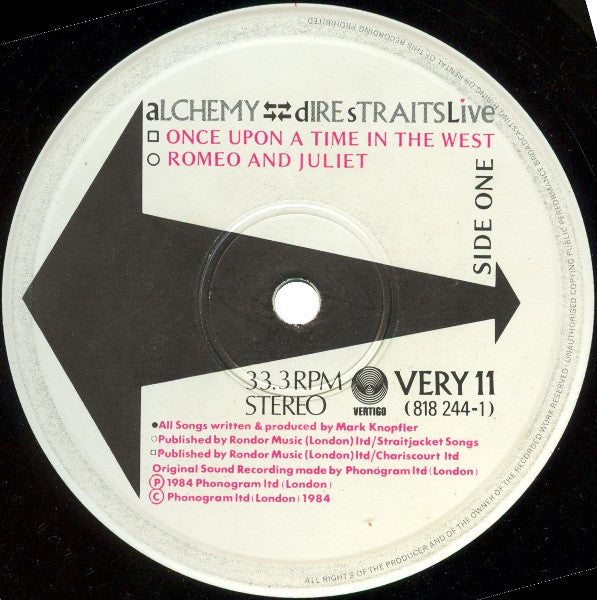 Image of Label Cover of 2xLP - VG/VG - DIRE STRAITS, Alchemy - Dire Straits Live (Vertigo; VERY 11, UK 1984, Gatefold, CTS not Sound Clinic on Side 2 only.), Light hairlines. , - 4326228E