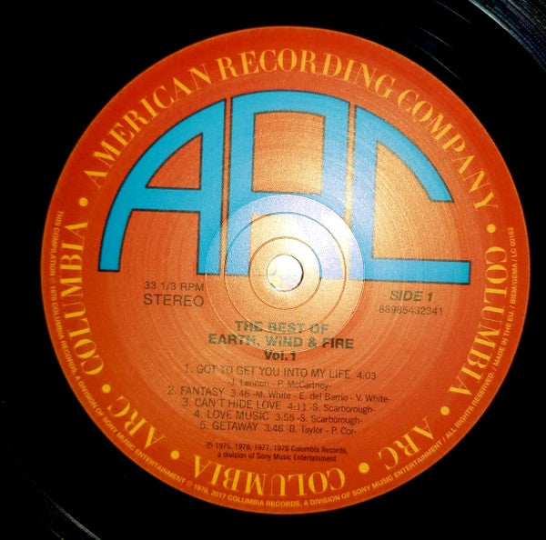 Image of Label Cover of LP - VG+/EX - EARTH, WIND & FIRE, The Best Of Earth, Wind & Fire Vol. 1 (Legacy; 88985432341, Europe 2017 Reissue, Insert), Light creasing around edges of sleeve., - 3426018E