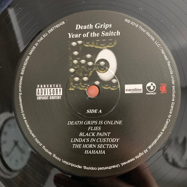 Image of Label Cover of LP - VG/VG - DEATH GRIPS, Year Of The Snitch (Third Worlds; 2567785408, Europe 2018, Inner), scrach on B3, ring wear & cover scuffing, - 2746286S