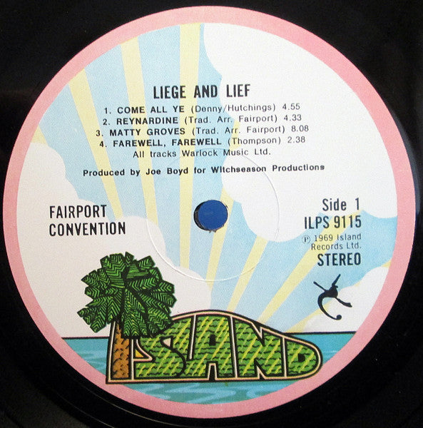 Image of Label Cover of LP - VG/VG+ - FAIRPORT CONVENTION, Liege & Lief (Island Pink Rim; ILPS 9115, UK 1972 Reissue), A little edgewear. A couple of light hairlines., - 3326037E