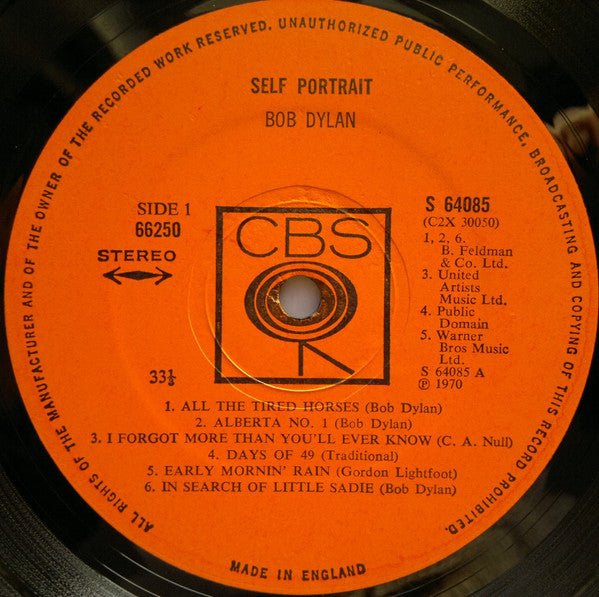 Image of Label Cover of 2xLP - G+/G+ - BOB DYLAN, Self Portrait (CBS Smooth Orange ; 66250, UK 1970, Gatefold), , - 2646094S