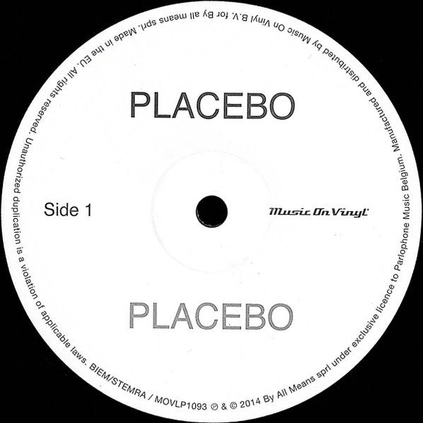 Image of Label Cover of LP - VG/VG - PLACEBO, Placebo (Music On Vinyl; MOVLP1093, Belgium 2014 Reissue, 180 Gram Vinyl), a couple of light scratches on side1, corner crease, - 3146246S