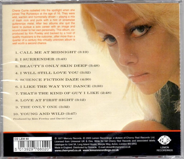 Image of Back Cover of 3635005E: CD - CHERIE CURRIE, Beauty's Only Skin Deep (Lemon Recordings; CD LEM 60, UK 2010 Reissue, Jewel Case) VG+/VG+