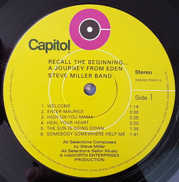 Image of Label Cover of 3744191S: LP - STEVE MILLER BAND, Recall The Beginning... A Journey From Eden (Capitol Records; 00602567239079, Worldwide 2018 Reissue, Gatefold, Remastered) Cover in shrink with hype sticker. Strong EX, appears unplayed. VG+/EX