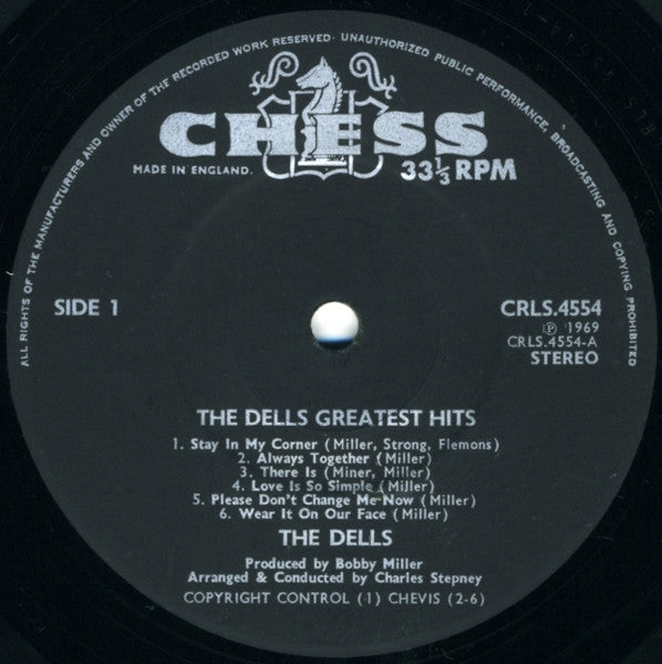 Image of Label Cover of LP - VG/VG - THE DELLS, The Dells Greatest Hits (Chess; CRLS 4554, UK 1969, Laminated Sleeve), Edgewear, creases to laminate. Several light hairlines. , - 2326058E