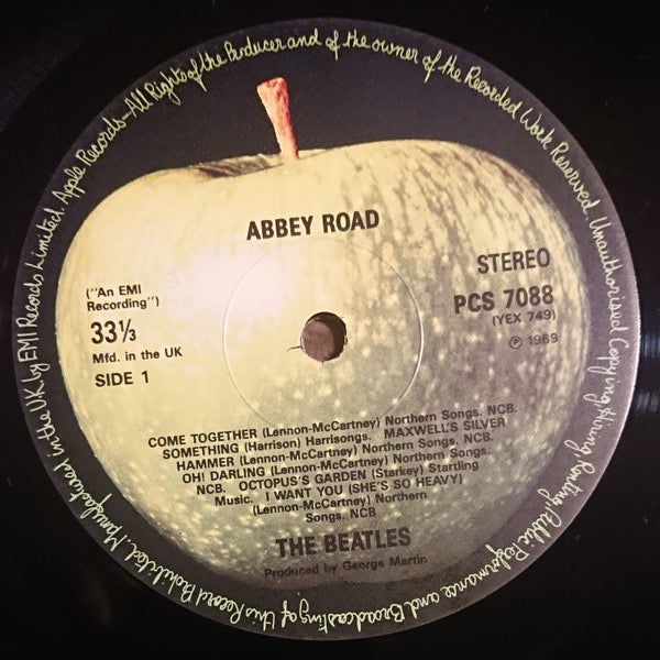 Image of Label Cover of LP - VG/VG - THE BEATLES, Abbey Road (Apple Records; PCS 7088, UK Reissue, DMM (Direct Metal Mastering)), Light hairlines. Does not have correct sleeve so have included an Abbey Road sleeve from previous pre-barcode pressing. , Light hairlines. Does not have correct sleeve so have included an Abbey Road sleeve from previous pre-barcode pressing. - 3326237E