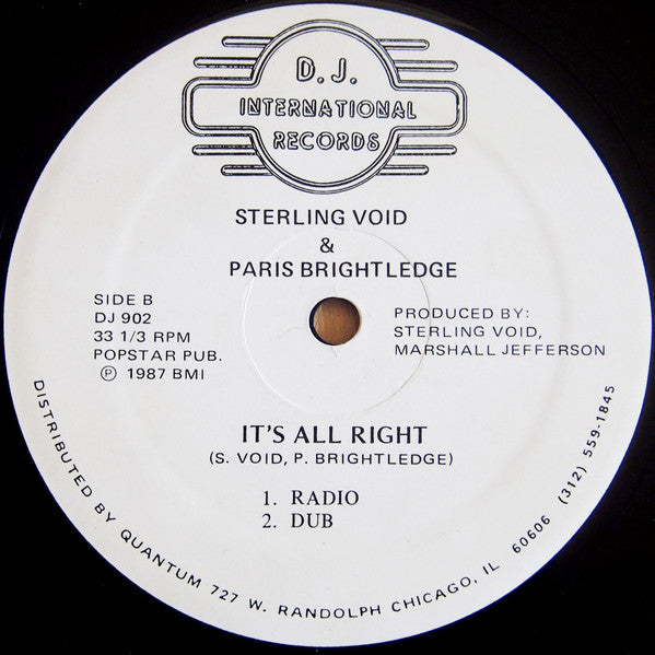 Image of Back Cover of 12" - /VG - STERLING VOID & PARIS BRIGHTLEDGE, It's All Right (DJ International; DJ902, US 1987), , - 3216190C