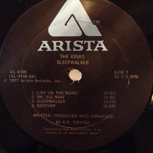Image of Label Cover of LP - VG/VG+ - THE KINKS, Sleepwalker (Arista; AL 4106, US 1977, Inner, Stereo, Audio Manufacturing Press), Front of sleeve has fused with the shrinkwrap (not on back) - if removed will damage front image. , - 4326060E