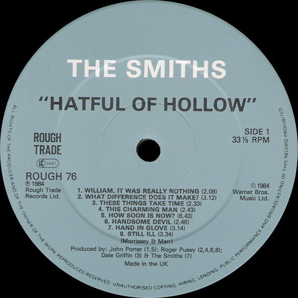 Image of Label Cover of LP - G+/G - THE SMITHS, Hatful of Hollow (Rough Trade; ROUGH 76, UK 1984, Correct Black Dot Gatefold Sleeve Without Hype Sticker, Inner With Incorrect Tracklisting, Aston Clinton Pressing), , - 2226141E
