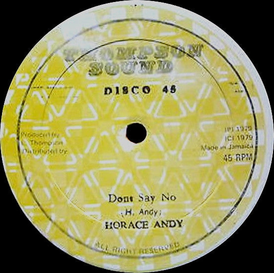 Image of Front Cover of 3914542C: 12" - HORACE ANDY / HELL & FIRE, Don't Say No / Stop Bugging Me (Thompson Sound; DSR-9516, Jamaica 1979) Light marks and scuffs, sounds fine. SWOL and tear on labels. /VG