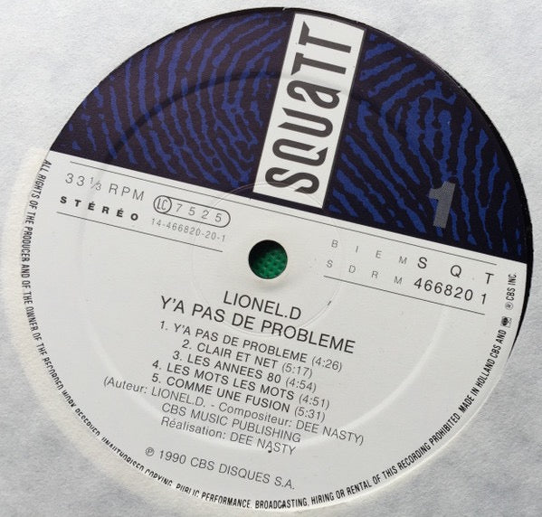 Image of Label Cover of 4014033C: LP - LIONEL.D, Y'A Pas De Probl�me (Squatt; SQT 466820 1, France 1990, Poster Sleeve) Strong VG on poster sleeve. Quite a few very light marks to disc. VG/G+