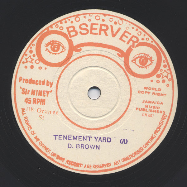 Image of Front Cover of 12" - VG/VG - DENNIS BROWN / HORACE ANDY, Tenement Yard / Never Tell I (Observer; ON 001, UK 1970s), Picture Sleeve.some writing on sleeve., - 3726442E