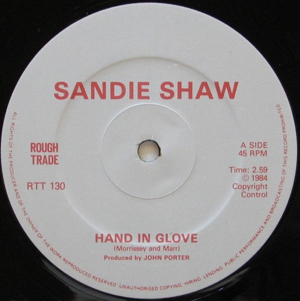 Image of Label Cover of 12" - VG/VG+ - SANDIE SHAW, Hand In Glove (Rough Trade; RTT 130, UK 1984, Picture Sleeve), Light edge and ring wear. , - 3446099S