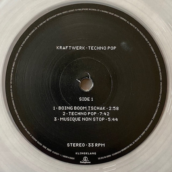 Image of Label Cover of LP - VG/VG+ - KRAFTWERK, Techno Pop (Kling Klang; 50999 6 99591 1 0, Europe 2020 Reissue, Booklet & Inner, Clear Vinyl, English Language), Corner bumped sleeve, - 2316099C