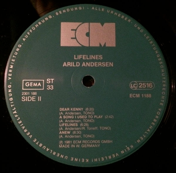 Image of Label Cover of LP - VG/VG+ - ARILD ANDERSEN, Lifelines (ECM Records; ECM 1188, Germany 1981), Very Strong VG+, Slight Ring Wear, - 3426085E
