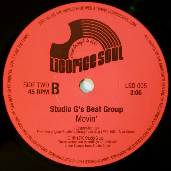 Image of Back Cover of 7" - /EX - STUDIO G'S BEAT GROUP, Hi, Bird / Movin' (Licorice Soul Records; LSD 005, UK 2004), , - 3256135S