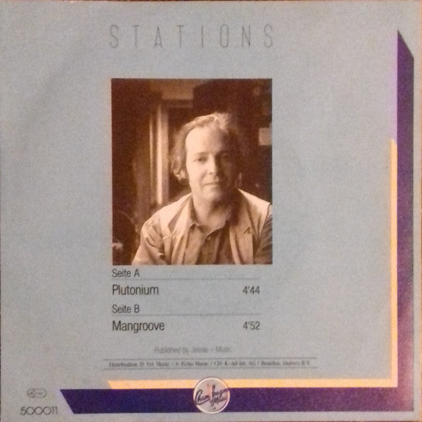 Image of Back Cover of 4554128S: 7" - STATIONS (HANS KRAUS-H�BNER), Plutonium / Mangroove (Champagne Music; 500011, Switzerland 1989, Picture Sleeve) VG+/VG+