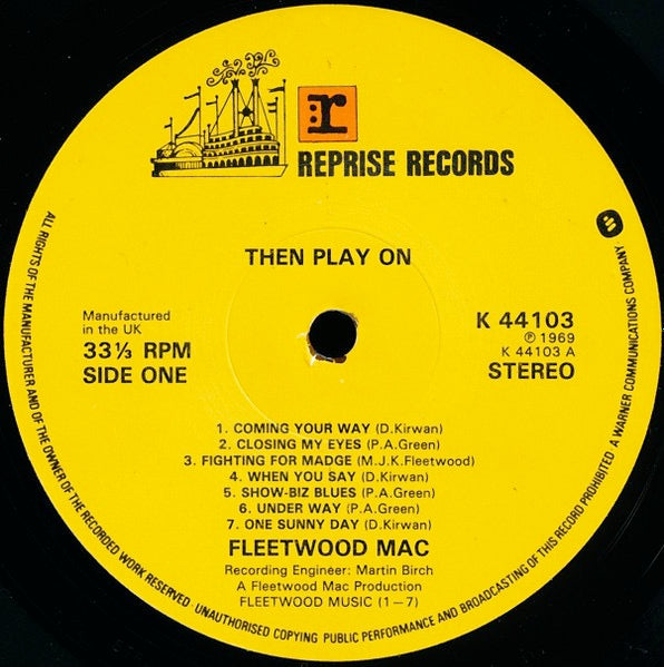 Image of Label Cover of 3715150C: LP - FLEETWOOD MAC, Then Play On (Reprise Records; K 44103, UK 1970s Reissue, Alternate Cover ) VG/VG