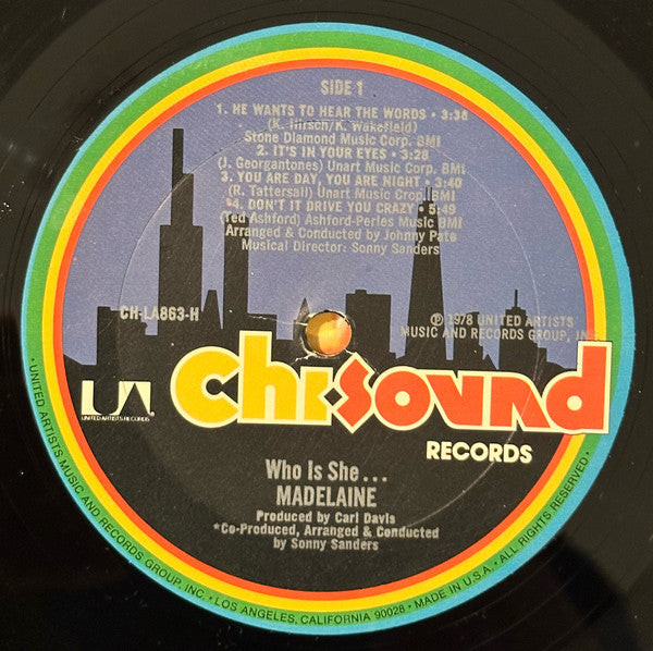 Image of Label Cover of LP - VG/VG+ - MADELAINE, Who Is She... (Chi Sound Records; CH-LA863H, US 1978, Company Inner, Wally in Runouts), Cut-out (Corner cut), - 3146063S