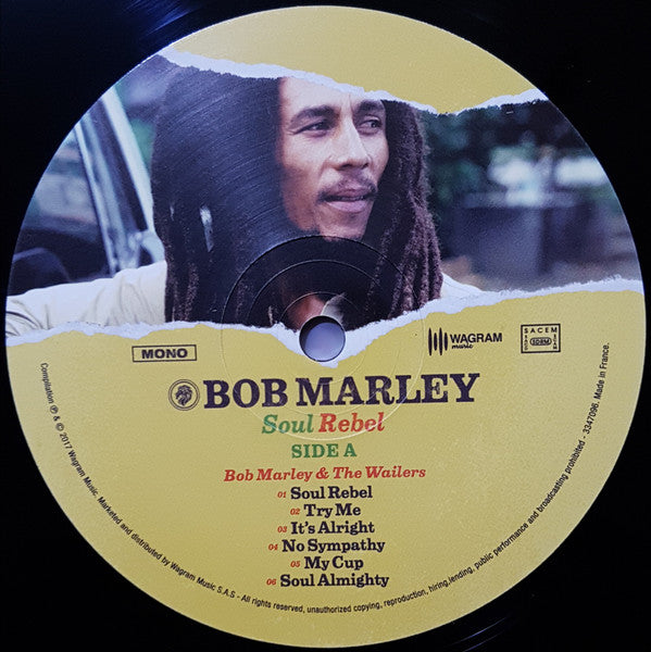 Image of Label Cover of LP - EX/EX - BOB MARLEY AND THE WAILERS, Soul Rebel (Wagram Music; 3347096, France 2017 Reissue, Mono, 180 Gram Vinyl), , - 0816532C